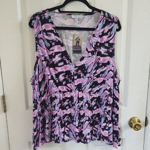 Sofia by Sofia Vergara - Women's Pink and Black Sleeveless Top, 3X